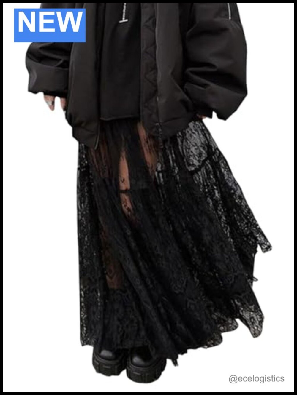 Women High Waist Sheer Mesh Lace Maxi Skirt A-Line Cover Up